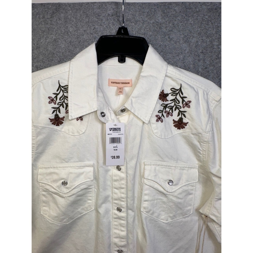 Vintage Threads Womens White Western Snap Floral Embroidered Shirt Q2U076TSC L